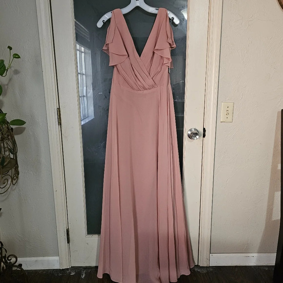 DAVIDS BRIDAL | NWT Chiffon flutter sleeve Desert Coral F20065 size 10 - Picture 3 of 9